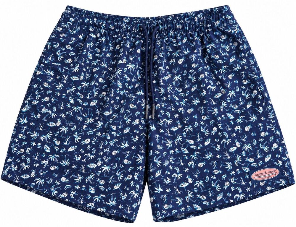 Vineyard Vines Navy Blue Tropical Print Swim Trunks Shorts Men’s Size Small